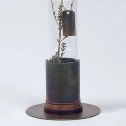 HERBARIUM BRASS GLASS DOME & FLOWER VASE RUST -Office Supply Store herbarium brass glass dome flower vase rust 659